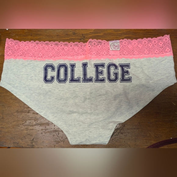 SO Other - SO XL Lace Trim Hipster Panties, Heather Gray Coral Waistband College Bottom